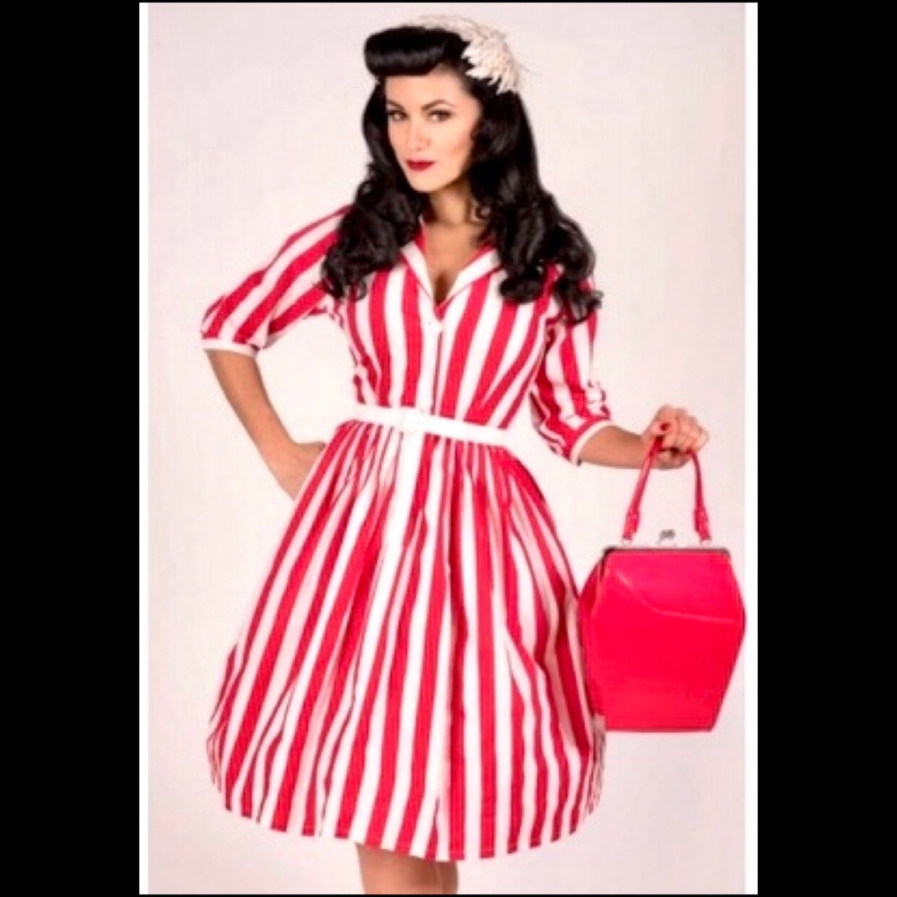 Tatyana Red and White Stripe Cotton Dress